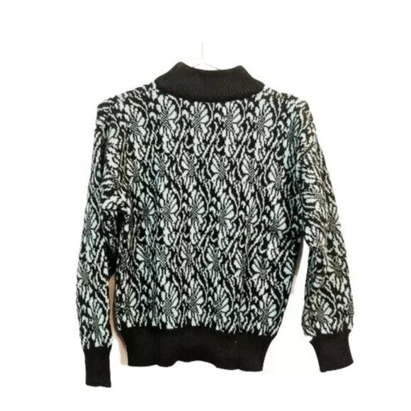 Le Moda Vintage | Mock neck Patterned knit sweater Blue Black - Picture 1 of 6